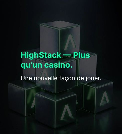 Bannière mobile du casino HighStack avec des cubes métalliques lumineux sur fond sombre